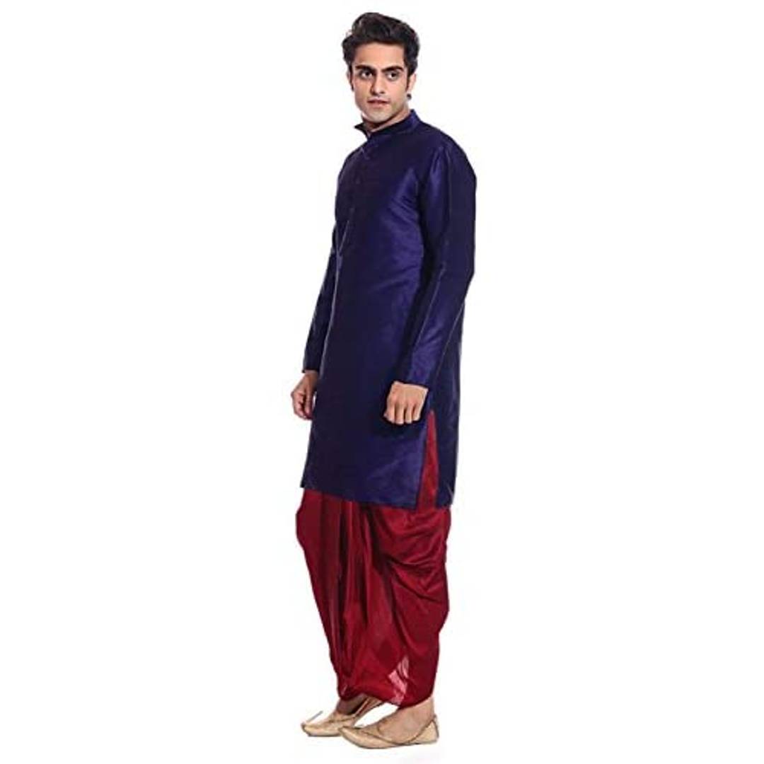 Mag Men's Navy Blue kurta Red Dhoti